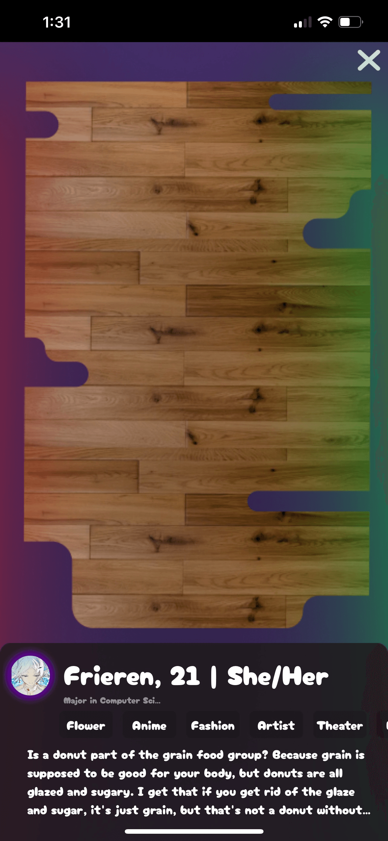 Whirl profile / meet page screen