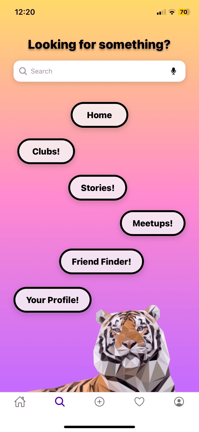 Whirl home / search screen